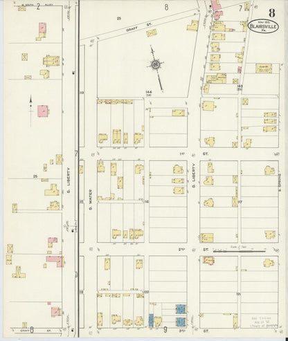 Sanborn Fire Insurance Map from Blairsville, Indiana County, Pennsylvania (1915), Sheet #0008 - Historic Sanborn Fire Insurance Map Print, vintage old map wall art, antique decor, genealogy gift, Blairsville Indiana map