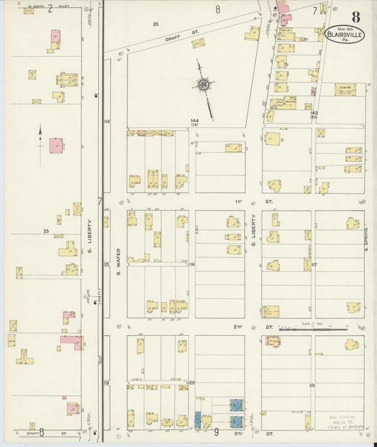 Sanborn Fire Insurance Map from Blairsville, Indiana County, Pennsylvania (1915), Sheet #0008 - Historic Sanborn Fire Insurance Map Print, vintage old map wall art, antique decor, genealogy gift, Blairsville Indiana map