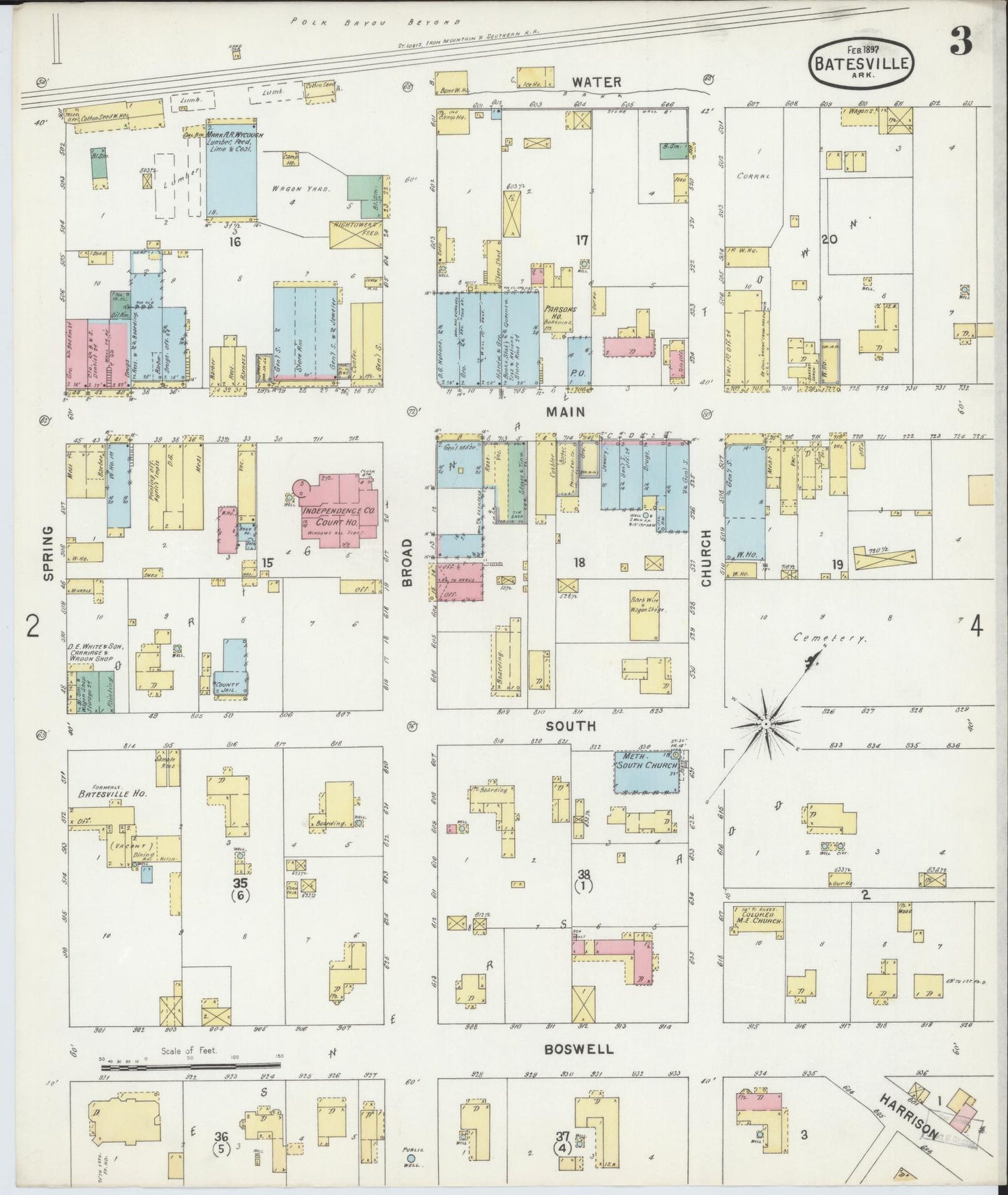 Sanborn Fire Insurance Map from Batesville, Independence County, Arkansas (1897), Sheet #0003 - Complete Map Set gallery image, historic Sanborn map, vintage wall art, Arkansas Arkansas