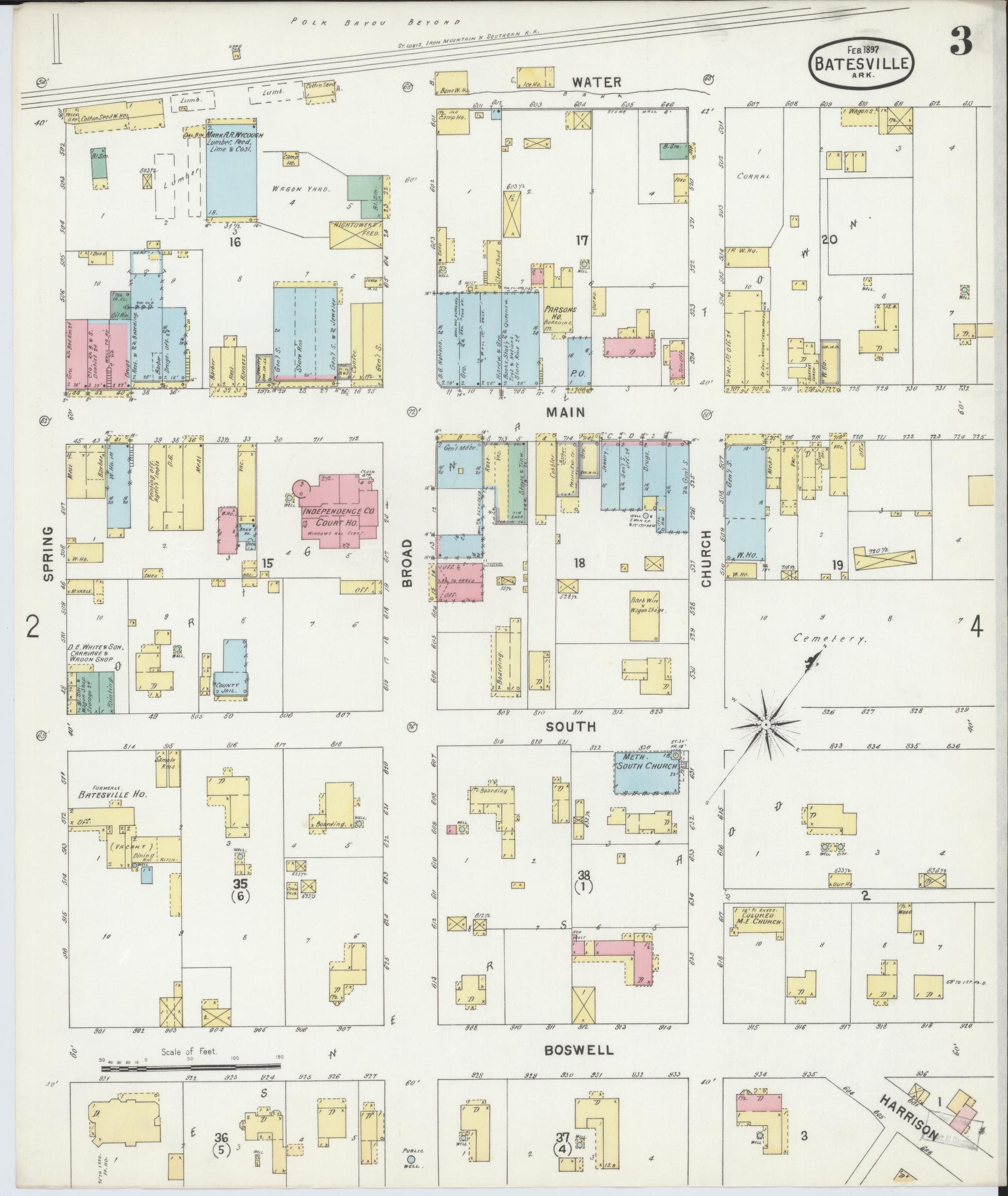 Sanborn Fire Insurance Map from Batesville, Independence County, Arkansas (1897), Sheet #0003 - Complete Map Set gallery image, historic Sanborn map, vintage wall art, Arkansas Arkansas