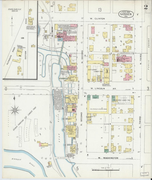 Sanborn Fire Insurance Map from Goshen, Elkhart County, Indiana (1896), Sheet #0002 - Historic Sanborn Fire Insurance Map Print, vintage old map wall art, antique decor, genealogy gift, Indiana Indiana map