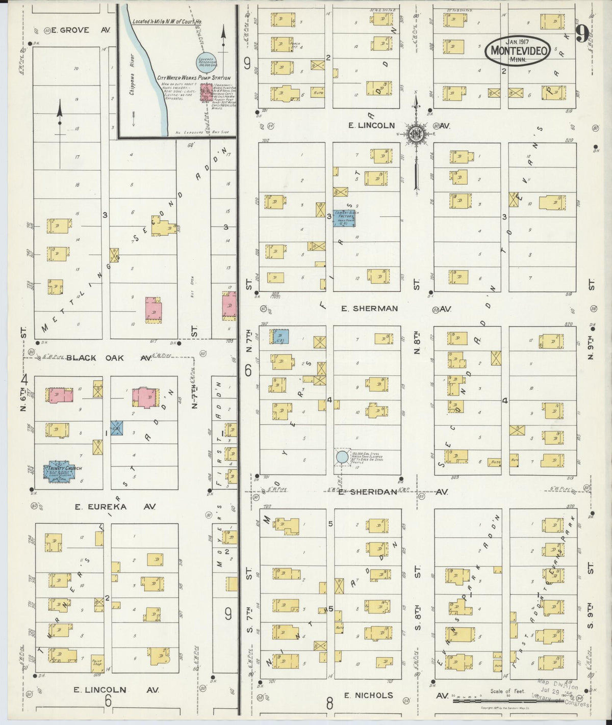 Sanborn Fire Insurance Map from Montevideo, Chippewa County, Minnesota (1917), Sheet #0009 - Complete Map Set gallery image, historic Sanborn map, vintage wall art, Minnesota Minnesota