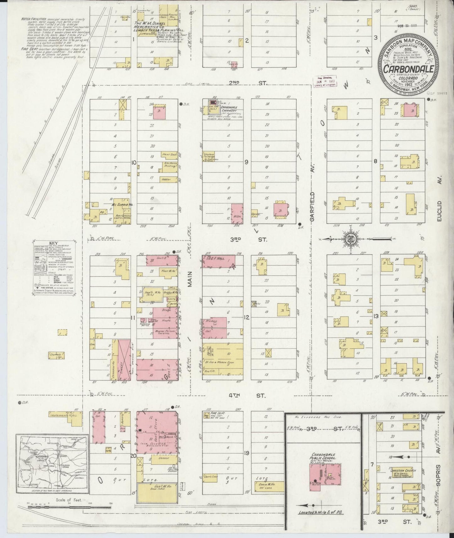 Sanborn Fire Insurance Map from Carbondale, Garfield County, Colorado (1912), Sheet #0001 - Historic Sanborn Fire Insurance Map Print, vintage old map wall art, antique decor, genealogy gift, Colorado Colorado map