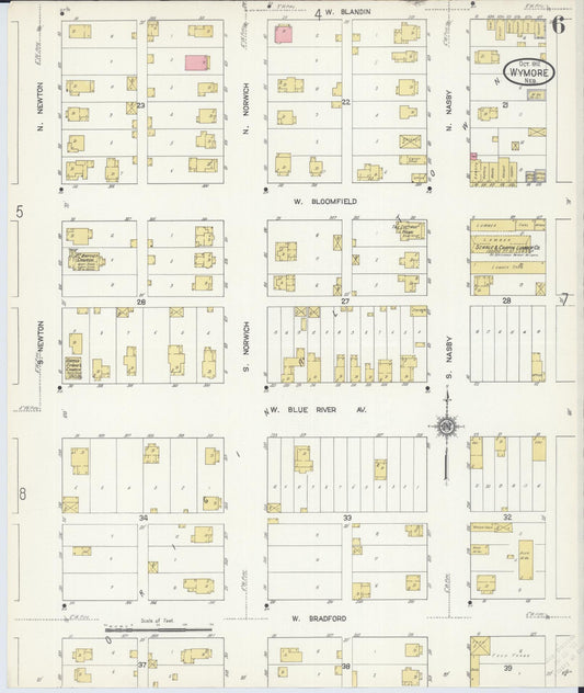 Sanborn Fire Insurance Map from Wymore, Gage County, Nebraska (1912), Sheet #0006 - Historic Sanborn Fire Insurance Map Print, vintage old map wall art, antique decor, genealogy gift, Nebraska Nebraska map