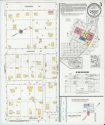 Sanborn Fire Insurance Map from Caddo, Bryan County, Oklahoma (1920), Sheet #0001 - Complete Map Set gallery image, historic Sanborn map, vintage wall art, Oklahoma Oklahoma