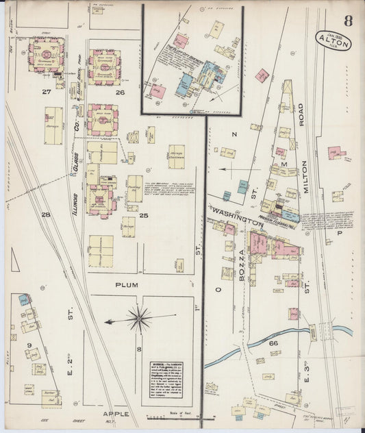 Sanborn Fire Insurance Map from Alton, Madison County, Illinois (1885), Sheet #0008 - Historic Sanborn Fire Insurance Map Print, vintage old map wall art, antique decor, genealogy gift, Illinois Illinois map