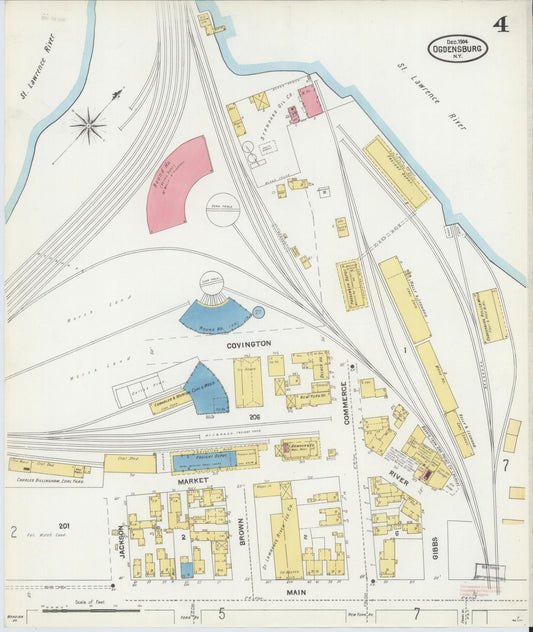 Sanborn Fire Insurance Map from Ogdensburg, St. Lawrence County, New York (1904), Sheet #0004 - Historic Sanborn Fire Insurance Map Print, vintage old map wall art, antique decor, genealogy gift, New York New York map