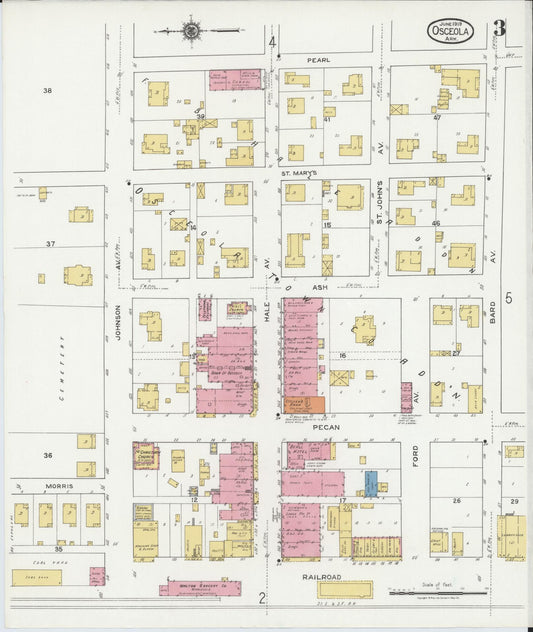 Sanborn Fire Insurance Map from Osceola, Mississippi County, Arkansas (1919), Sheet #0003 - Historic Sanborn Fire Insurance Map Print, vintage old map wall art, antique decor, genealogy gift, Osceola Mississippi map