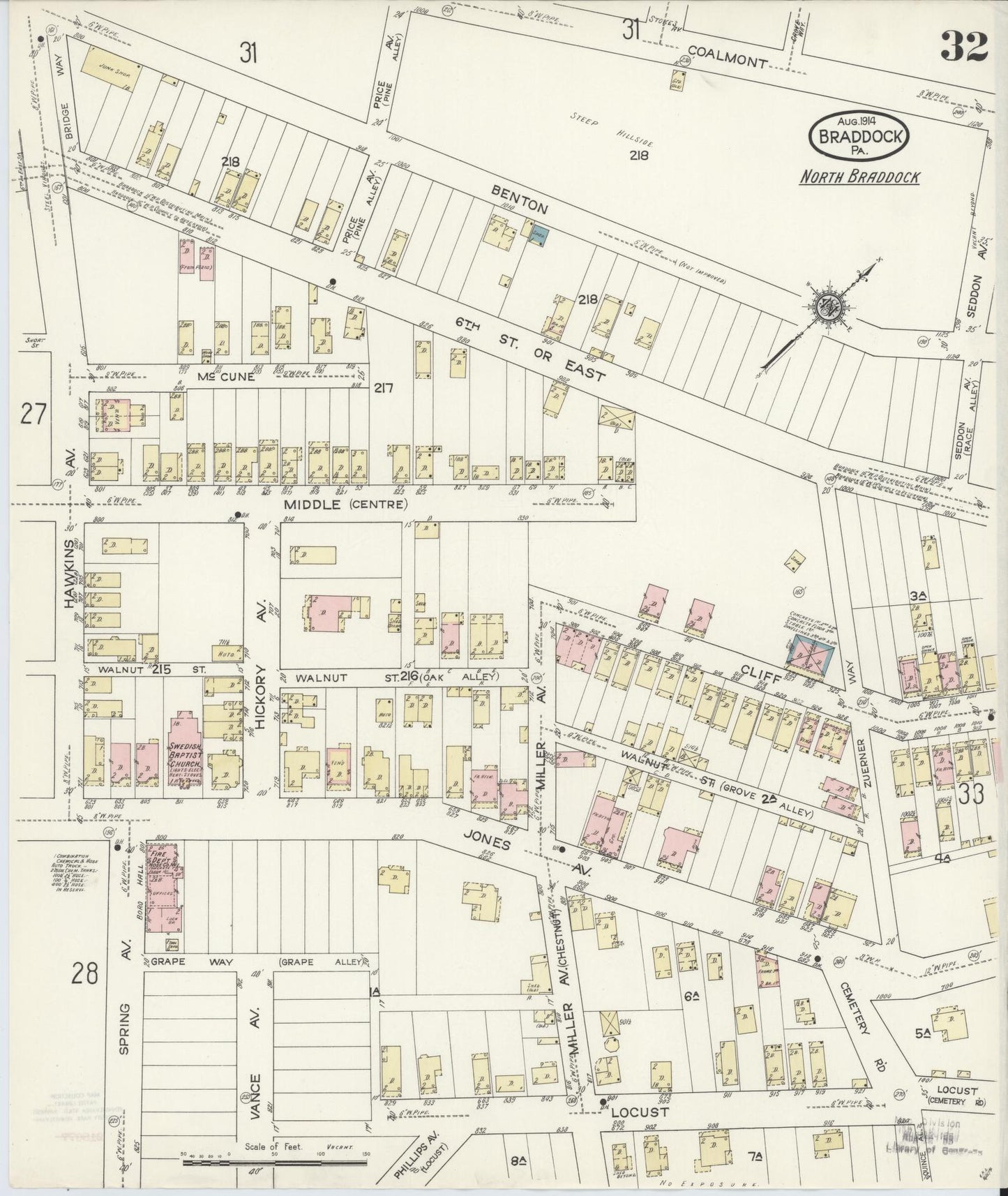 Sanborn Fire Insurance Map from Braddock, Allegheny County, Pennsylvania (1914), Sheet #0032 - Historic Sanborn Fire Insurance Map Print, vintage old map wall art, antique decor, genealogy gift, Pennsylvania Pennsylvania map