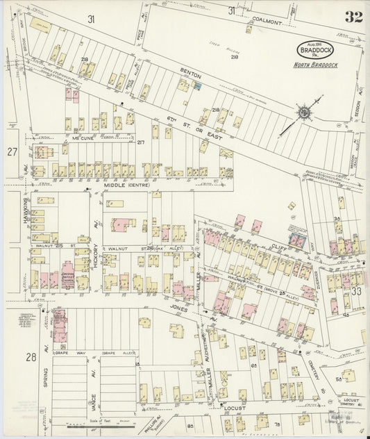Sanborn Fire Insurance Map from Braddock, Allegheny County, Pennsylvania (1914), Sheet #0032 - Historic Sanborn Fire Insurance Map Print, vintage old map wall art, antique decor, genealogy gift, Pennsylvania Pennsylvania map