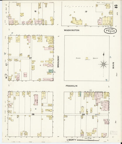 Sanborn Fire Insurance Map from Pella, Marion County, Iowa (1888), Sheet #0002 - Historic Sanborn Fire Insurance Map Print, vintage old map wall art