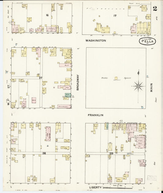 Sanborn Fire Insurance Map from Pella, Marion County, Iowa (1888), Sheet #0002 - Historic Sanborn Fire Insurance Map Print, vintage old map wall art