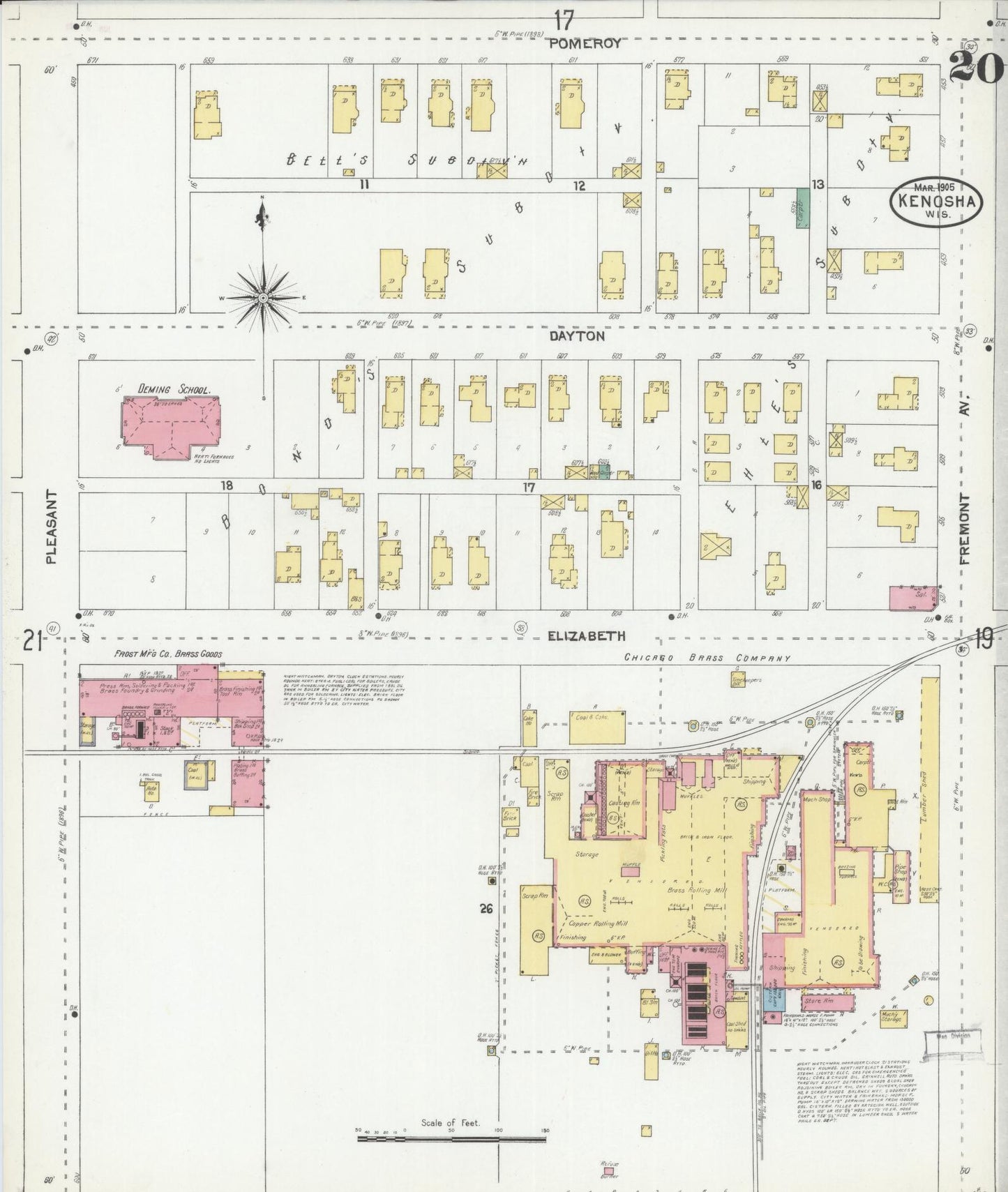 Sanborn Fire Insurance Map from Kenosha, Kenosha County, Wisconsin (1905), Sheet #0020 - Historic Sanborn Fire Insurance Map Print, vintage old map wall art, antique decor, genealogy gift, Wisconsin Wisconsin map