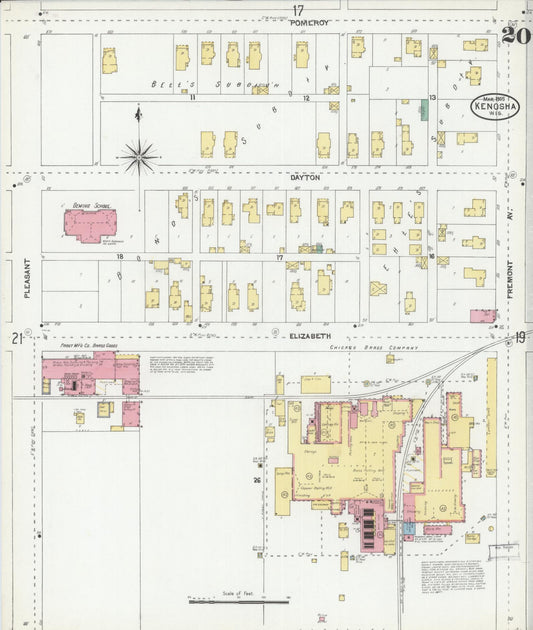 Sanborn Fire Insurance Map from Kenosha, Kenosha County, Wisconsin (1905), Sheet #0020 - Historic Sanborn Fire Insurance Map Print, vintage old map wall art, antique decor, genealogy gift, Wisconsin Wisconsin map