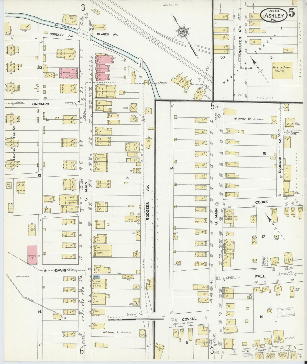 Sanborn Fire Insurance Map from Ashley, Luzerne County, Pennsylvania (1911), Sheet #0005 - Complete Map Set gallery image, historic Sanborn map, vintage wall art, Pennsylvania Pennsylvania