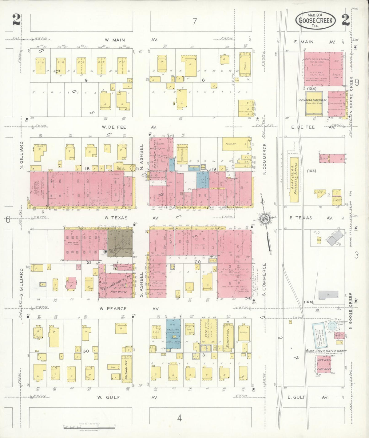 Sanborn Fire Insurance Map from Goose Creek, Harris County, Texas (1931), Sheet #0002 - Complete Map Set gallery image, historic Sanborn map, vintage wall art, Texas Texas