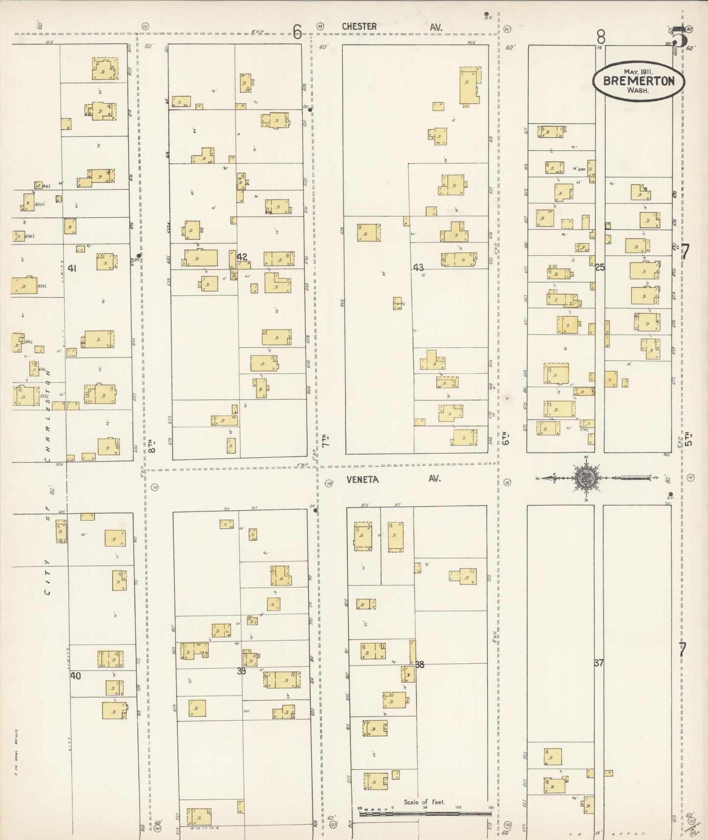 Sanborn Fire Insurance Map from Bremerton, Kitsap County, Washington (1911), Sheet #0005 - Complete Map Set gallery image, historic Sanborn map, vintage wall art, Washington Washington
