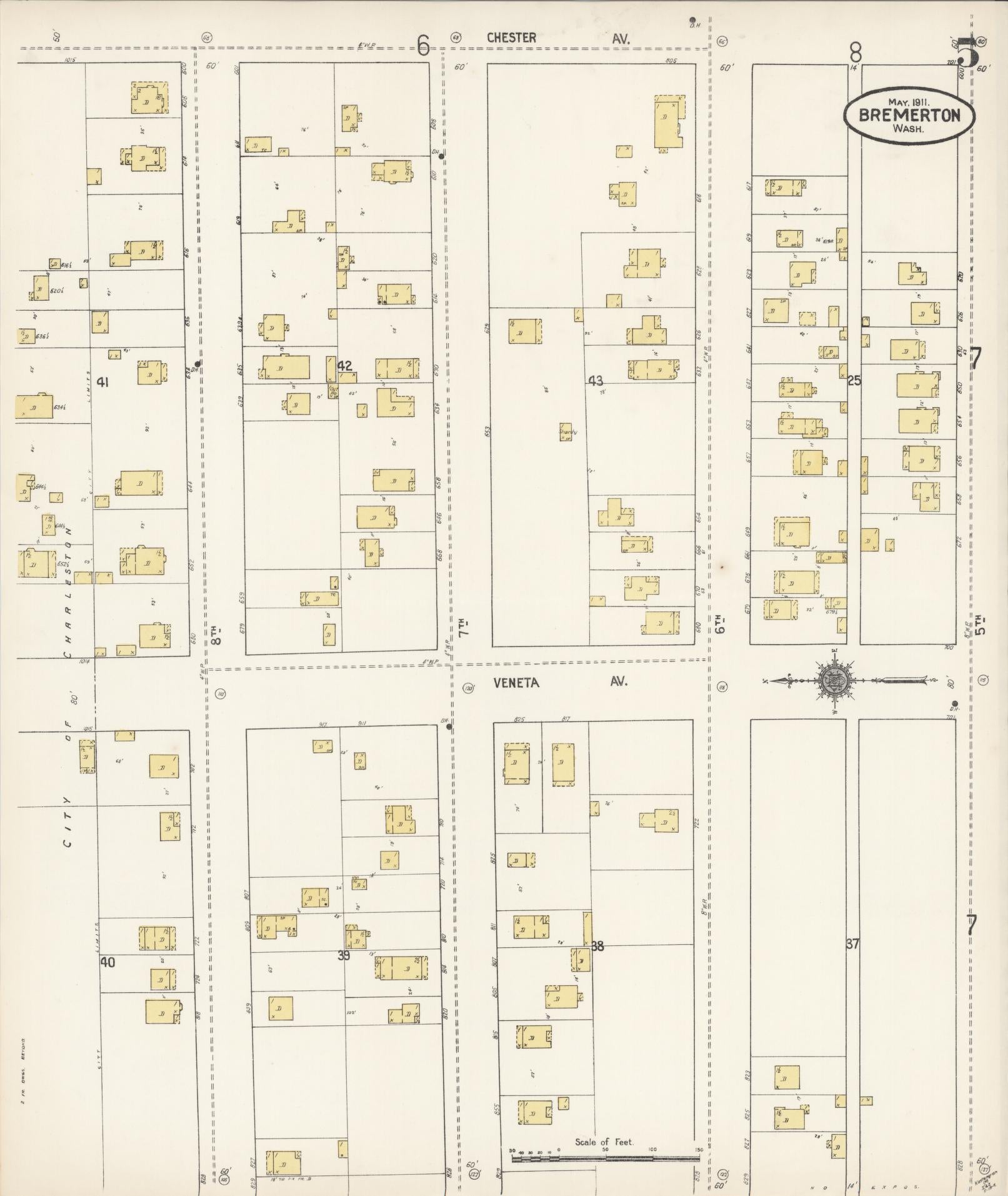 Sanborn Fire Insurance Map from Bremerton, Kitsap County, Washington (1911), Sheet #0005 - Complete Map Set gallery image, historic Sanborn map, vintage wall art, Washington Washington