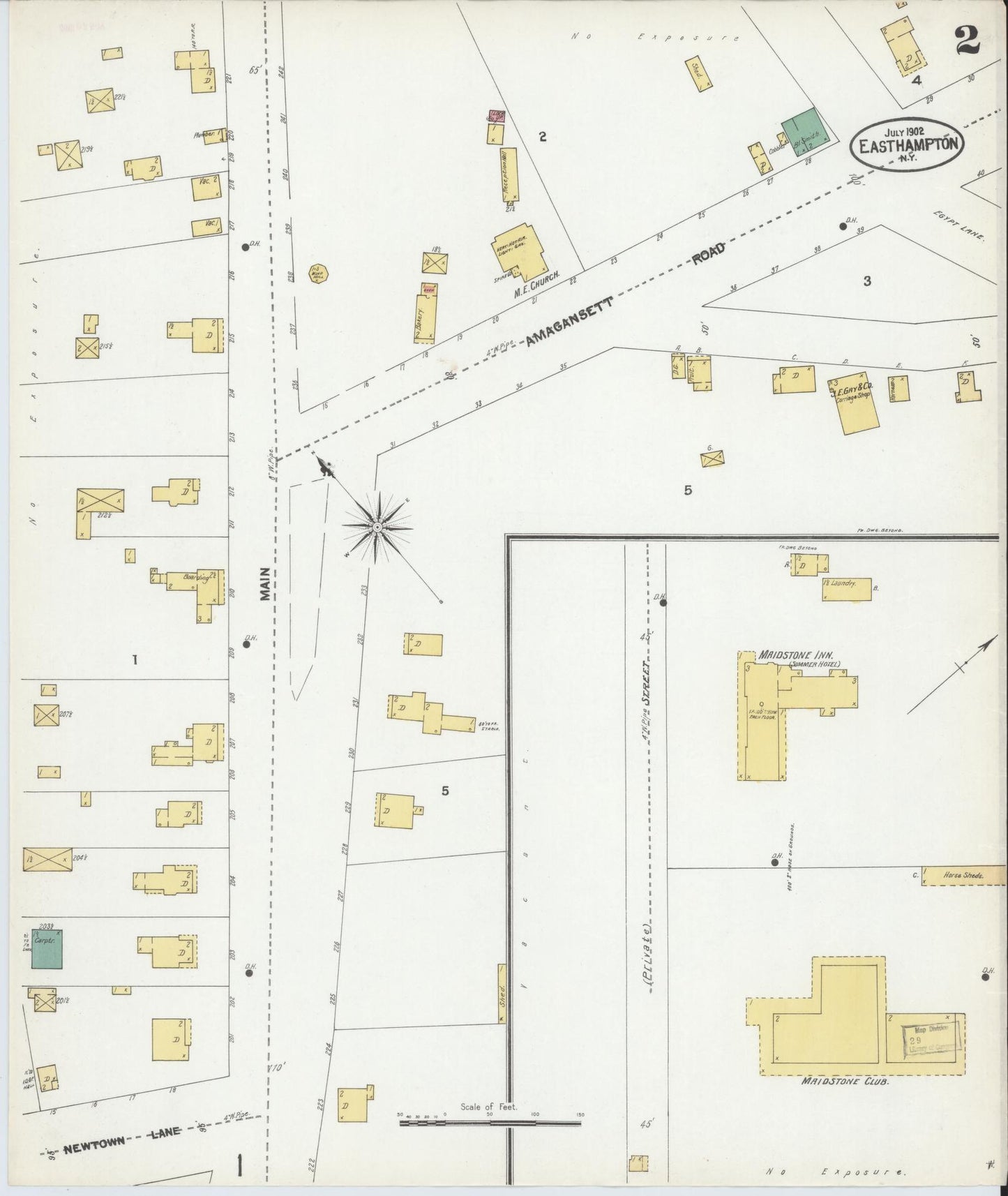 Sanborn Fire Insurance Map from Easthampton, Suffolk County, New York (1902), Sheet #0002 - Complete Map Set gallery image, historic Sanborn map, vintage wall art, New York New York