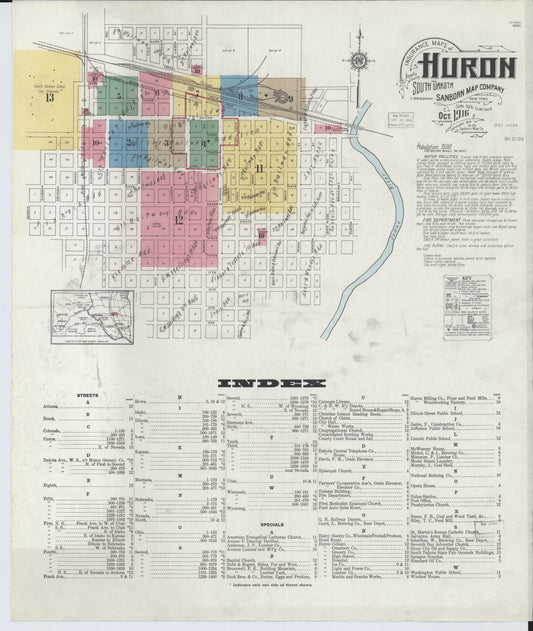 Sanborn Fire Insurance Map from Huron, Beadle County, South Dakota (1916), Sheet #0001 - Complete Map Set gallery image, historic Sanborn map, vintage wall art, South Dakota South Dakota