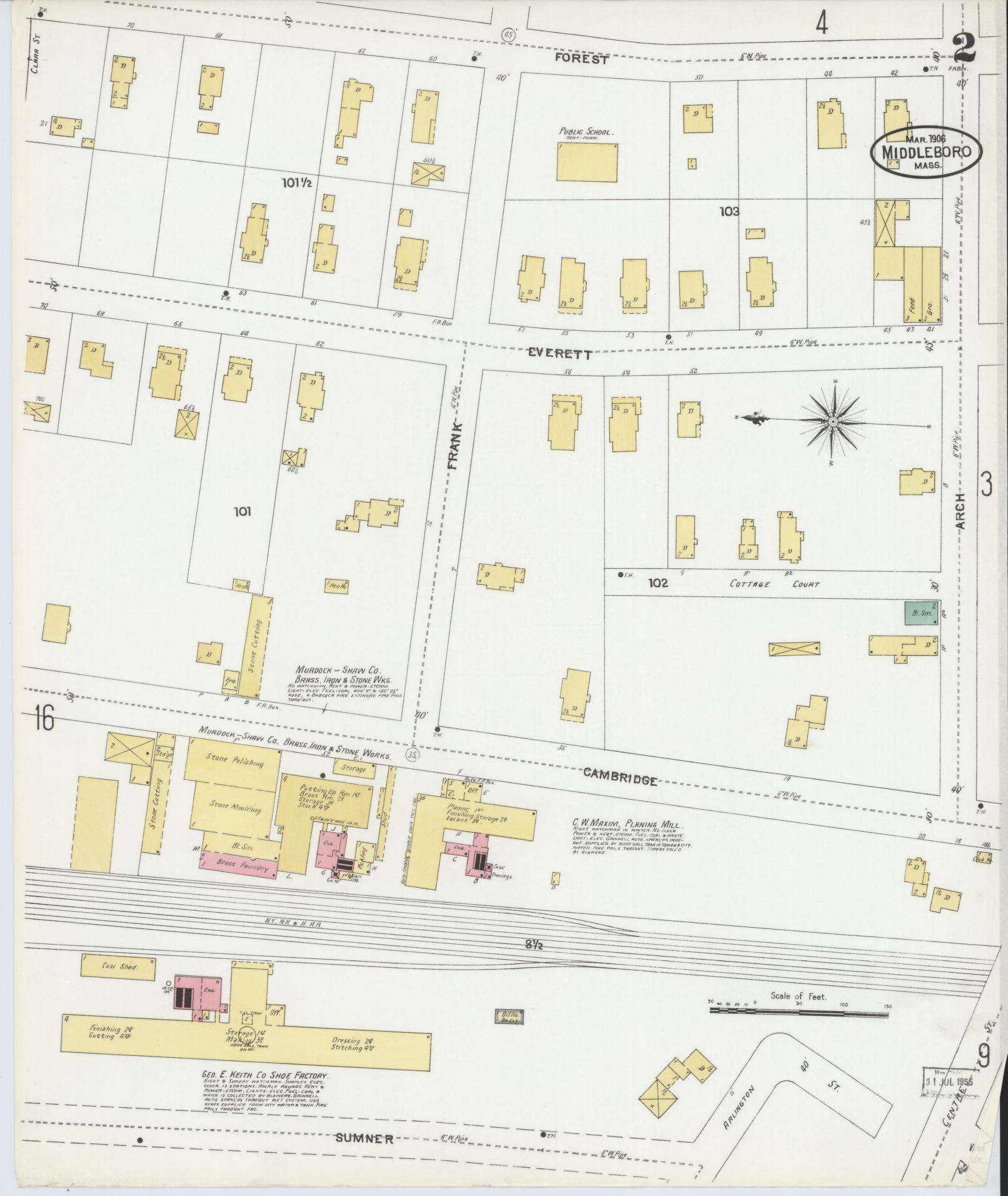 Sanborn Fire Insurance Map from Middleboro, Plymouth County, Massachusetts (1906), Sheet #0002 - Complete Map Set gallery image, historic Sanborn map, vintage wall art, Massachusetts Massachusetts