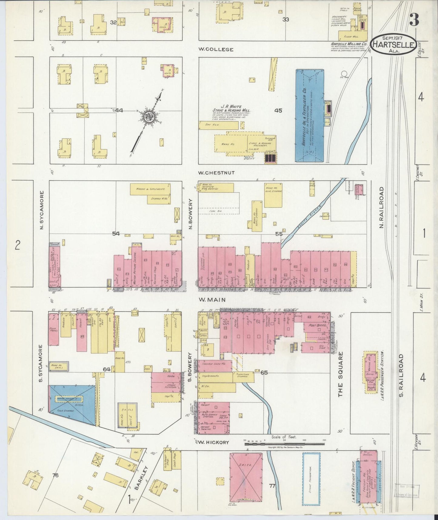 Sanborn Fire Insurance Map from Hartselle, Morgan County, Alabama (1917), Sheet #0003 - Complete Map Set gallery image, historic Sanborn map, vintage wall art, Alabama Alabama