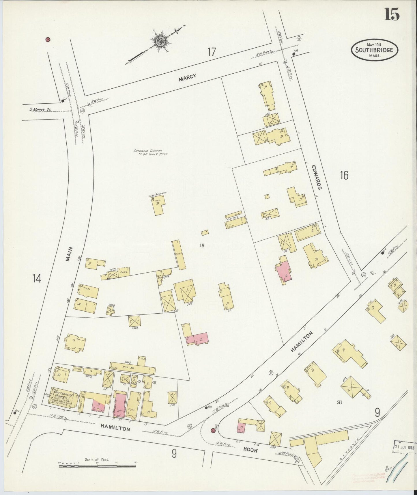 Sanborn Fire Insurance Map from Southbridge, Worcester County, Massachusetts (1911), Sheet #0015 - Historic Sanborn Fire Insurance Map Print, vintage old map wall art, antique decor, genealogy gift, Massachusetts Massachusetts map