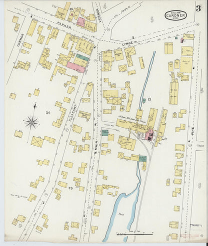 Sanborn Fire Insurance Map from Gardner, Worcester County, Massachusetts (1895), Sheet #0003 - Complete Map Set gallery image, historic Sanborn map, vintage wall art, Massachusetts Massachusetts