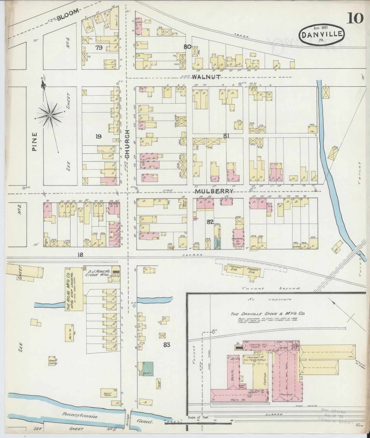 Sanborn Fire Insurance Map from Danville, Montour County, Pennsylvania (1891), Sheet #0010 - Historic Sanborn Fire Insurance Map Print, vintage old map wall art, antique decor, genealogy gift, Pennsylvania Pennsylvania map