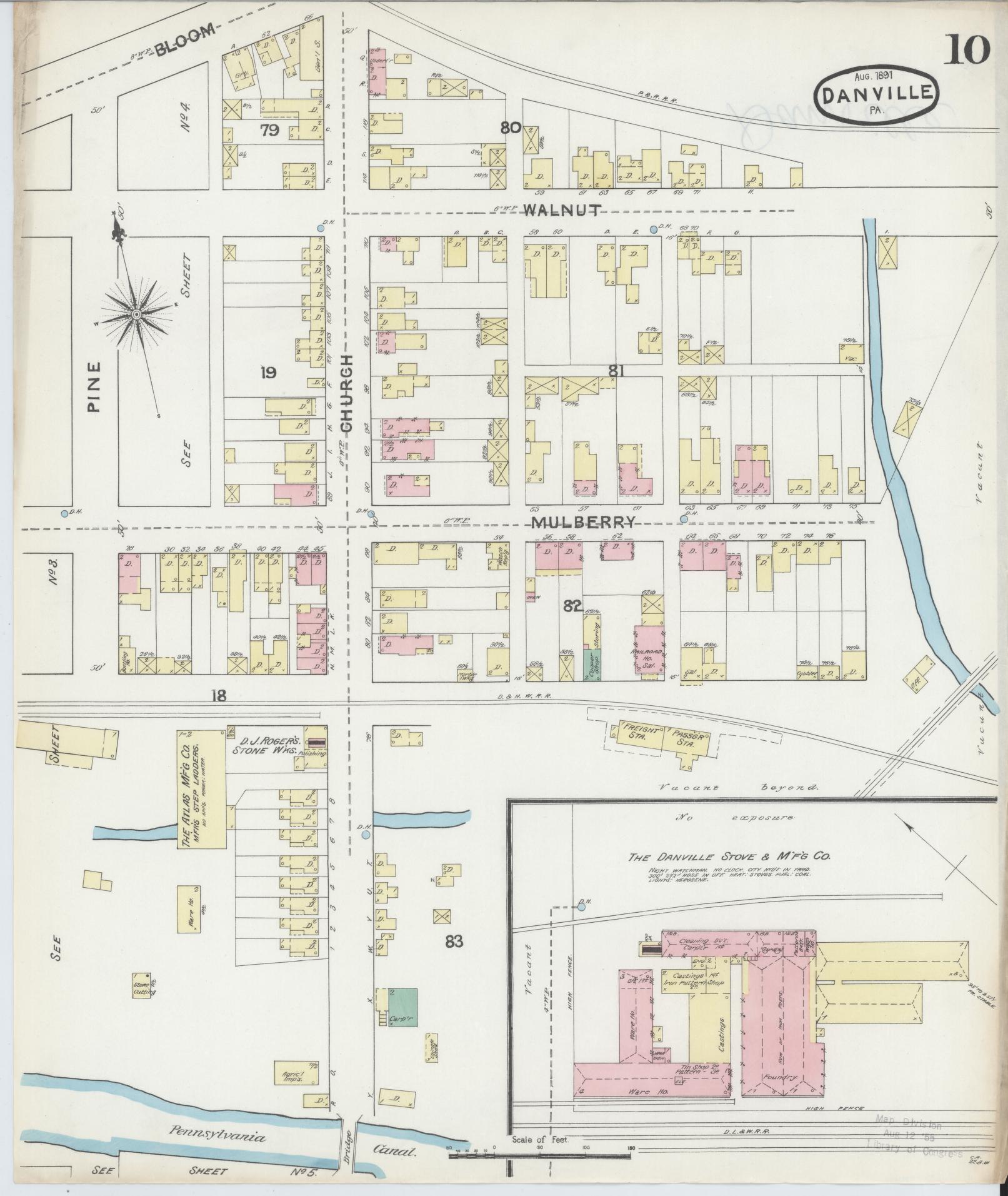 Sanborn Fire Insurance Map from Danville, Montour County, Pennsylvania (1891), Sheet #0010 - Historic Sanborn Fire Insurance Map Print, vintage old map wall art, antique decor, genealogy gift, Pennsylvania Pennsylvania map