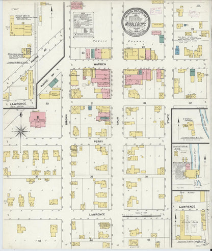 Sanborn Fire Insurance Map from Middlebury, Elkhart County, Indiana (1909), Sheet #0001 - Historic Sanborn Fire Insurance Map Print, vintage old map wall art, antique decor, genealogy gift, Indiana Indiana map