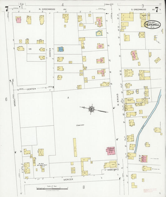 Sanborn Fire Insurance Map from Hopewell, Mercer County, New Jersey (1927), Sheet #0007 - Historic Sanborn Fire Insurance Map Print, vintage old map wall art, antique decor, genealogy gift, New Jersey New Jersey map