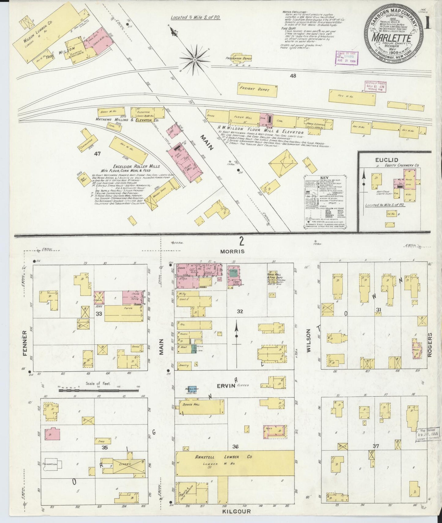 Sanborn Fire Insurance Map from Marlette, Sanilac County, Michigan (1909), Sheet #0001 - Complete Map Set gallery image, historic Sanborn map, vintage wall art, Michigan Michigan