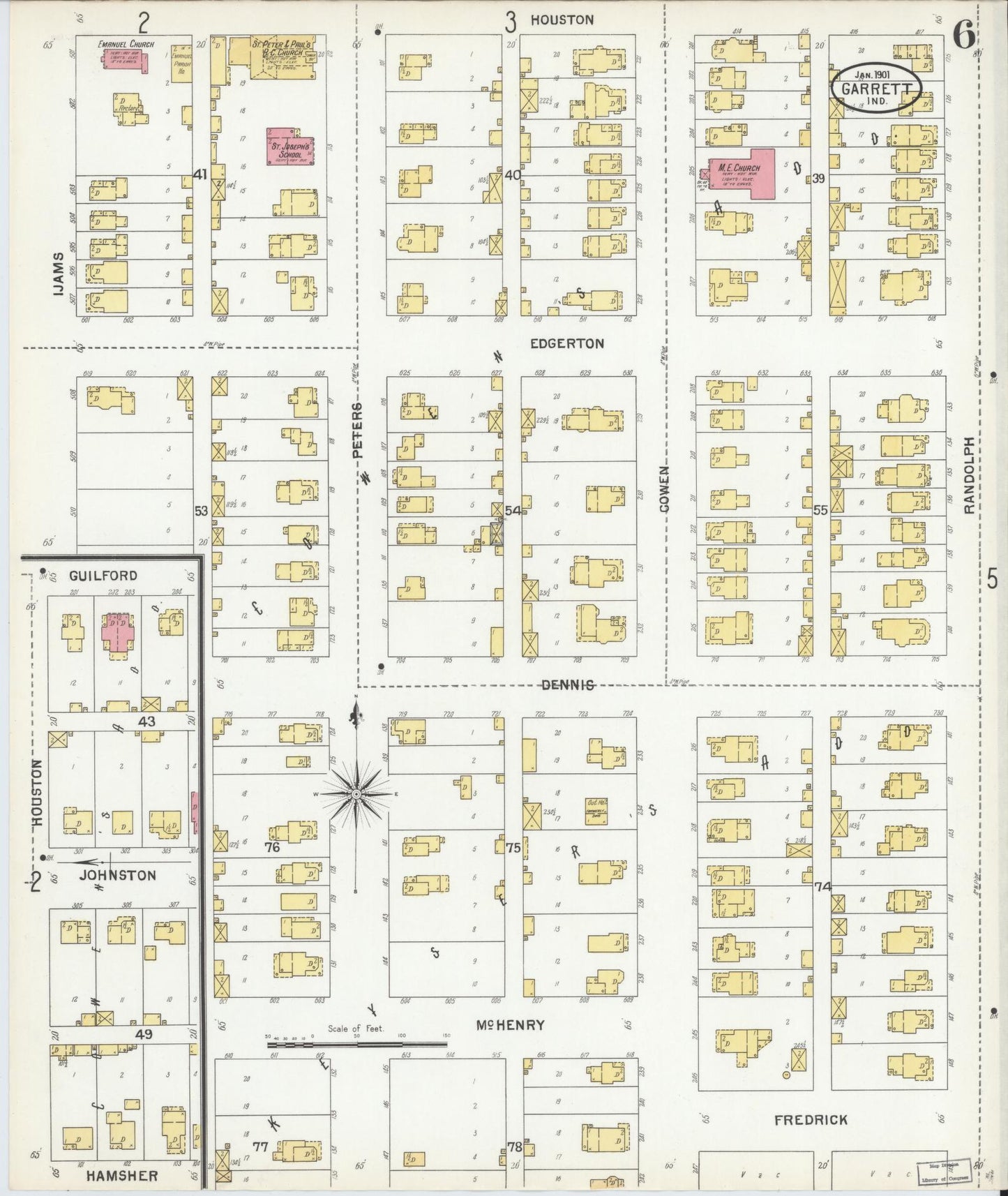 Sanborn Fire Insurance Map from Garrett, De Kalb County, Indiana (1901), Sheet #0006 - Complete Map Set gallery image, historic Sanborn map, vintage wall art, Indiana Indiana