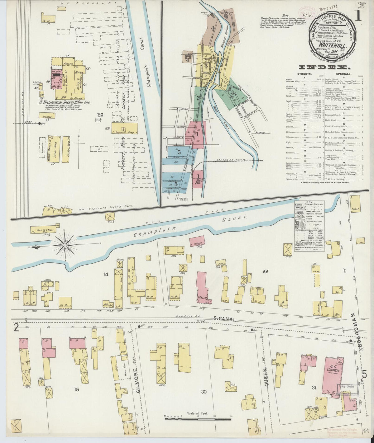 Sanborn Fire Insurance Map from Whitehall, Washington County, New York (1896), Sheet #0001 - Complete Map Set gallery image, historic Sanborn map, vintage wall art, New York New York