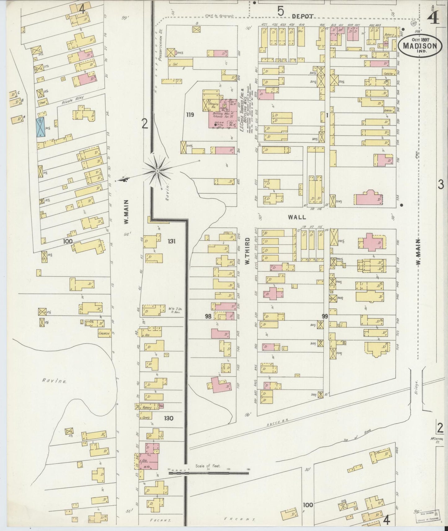 Sanborn Fire Insurance Map from Madison, Jefferson County, Indiana (1897), Sheet #0004 - Historic Sanborn Fire Insurance Map Print, vintage old map wall art, antique decor, genealogy gift, Indiana Indiana map