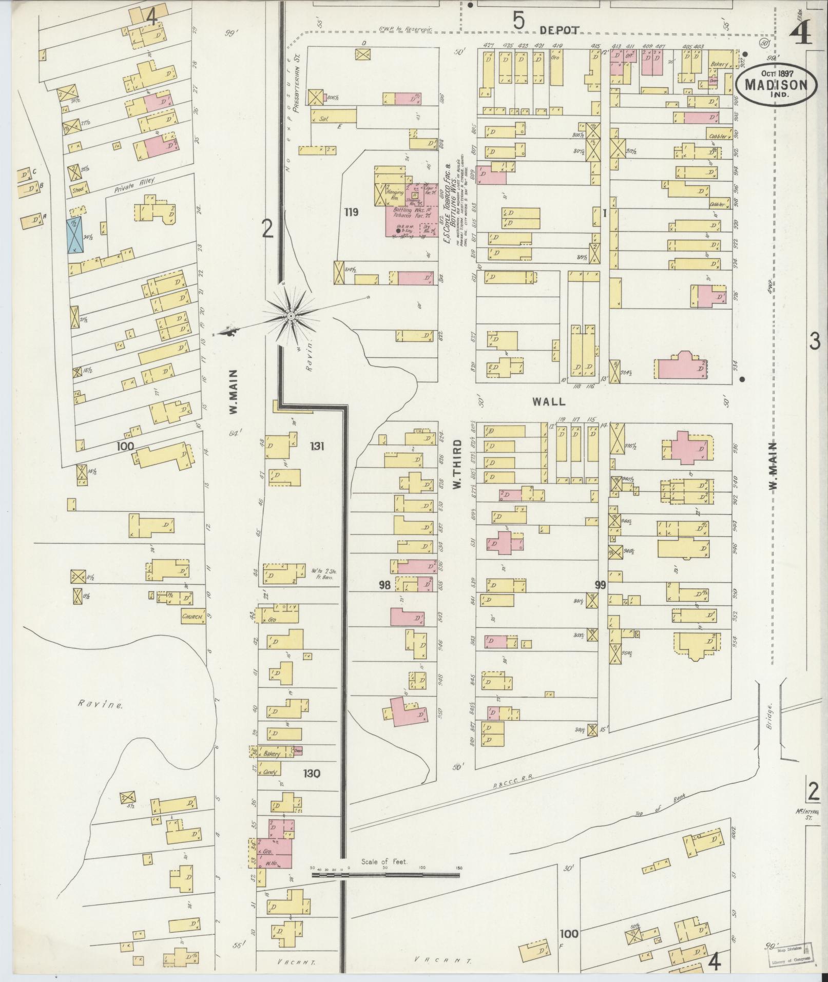 Sanborn Fire Insurance Map from Madison, Jefferson County, Indiana (1897), Sheet #0004 - Historic Sanborn Fire Insurance Map Print, vintage old map wall art, antique decor, genealogy gift, Indiana Indiana map