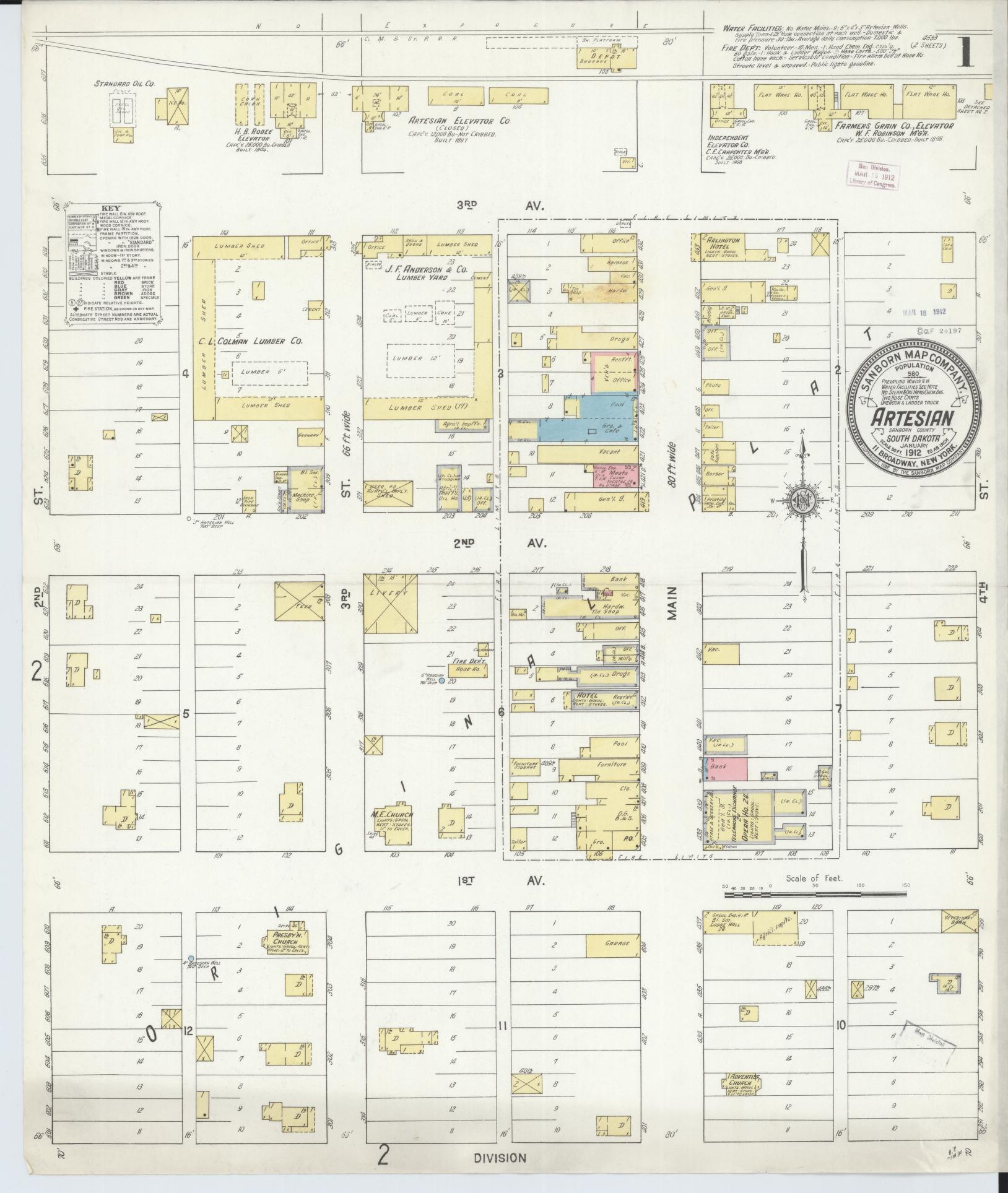 Sanborn Fire Insurance Map from Artesian, Sanborn County, South Dakota (1912), Sheet #0001 - Complete Map Set gallery image, historic Sanborn map, vintage wall art, South Dakota South Dakota