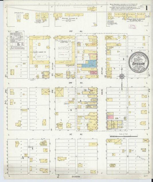 Sanborn Fire Insurance Map from Artesian, Sanborn County, South Dakota (1912), Sheet #0001 - Complete Map Set gallery image, historic Sanborn map, vintage wall art, South Dakota South Dakota