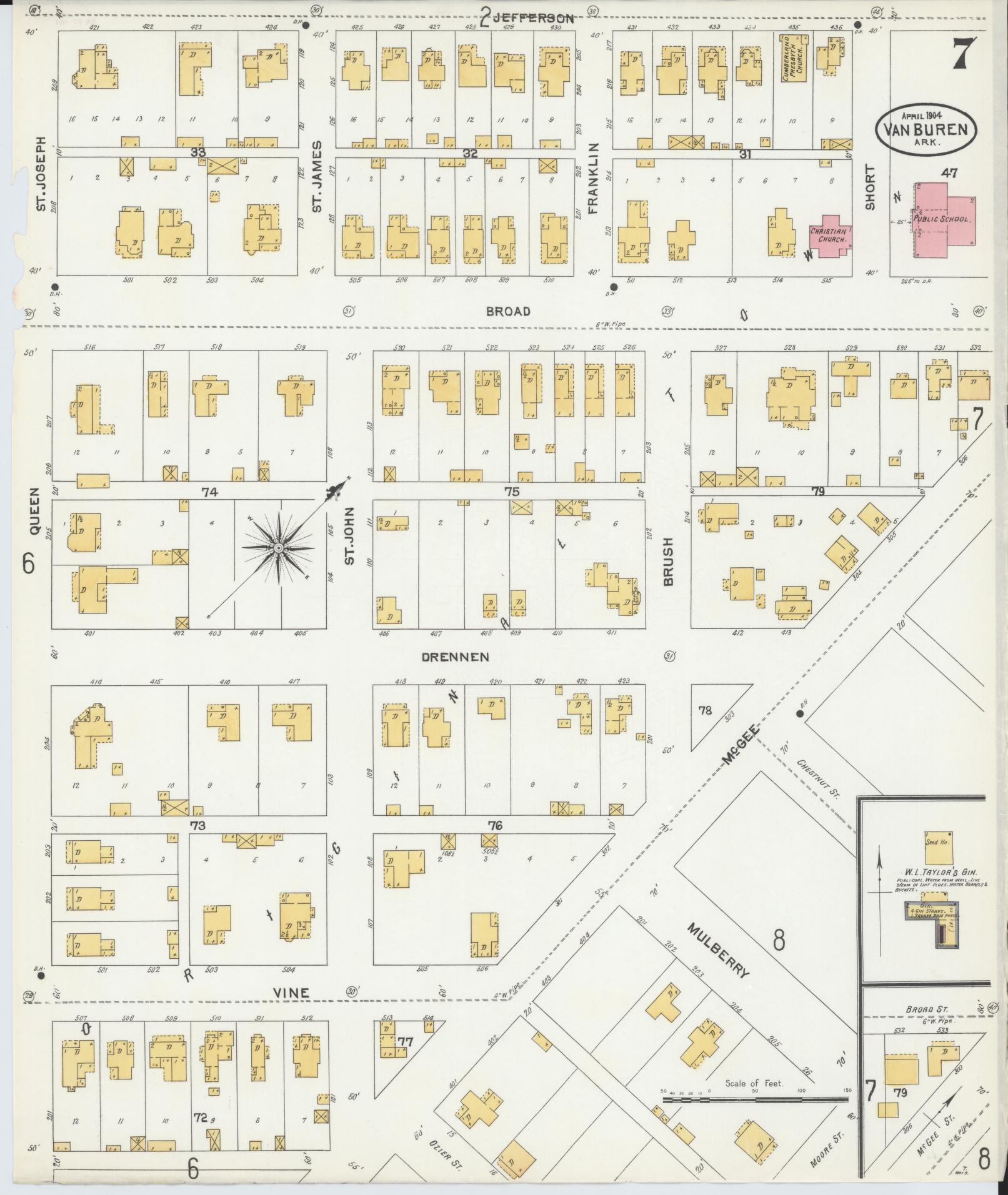 Sanborn Fire Insurance Map from Van Buren, Crawford County, Arkansas (1904), Sheet #0007 - Complete Map Set gallery image, historic Sanborn map, vintage wall art, Arkansas Arkansas
