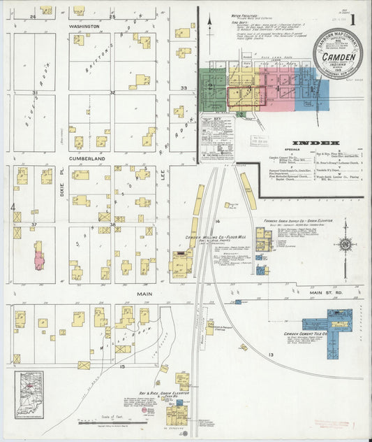 Sanborn Fire Insurance Map from Camden, Carroll County, Indiana (1919), Sheet #0001 - Historic Sanborn Fire Insurance Map Print, vintage old map wall art, antique decor, genealogy gift, Indiana Indiana map