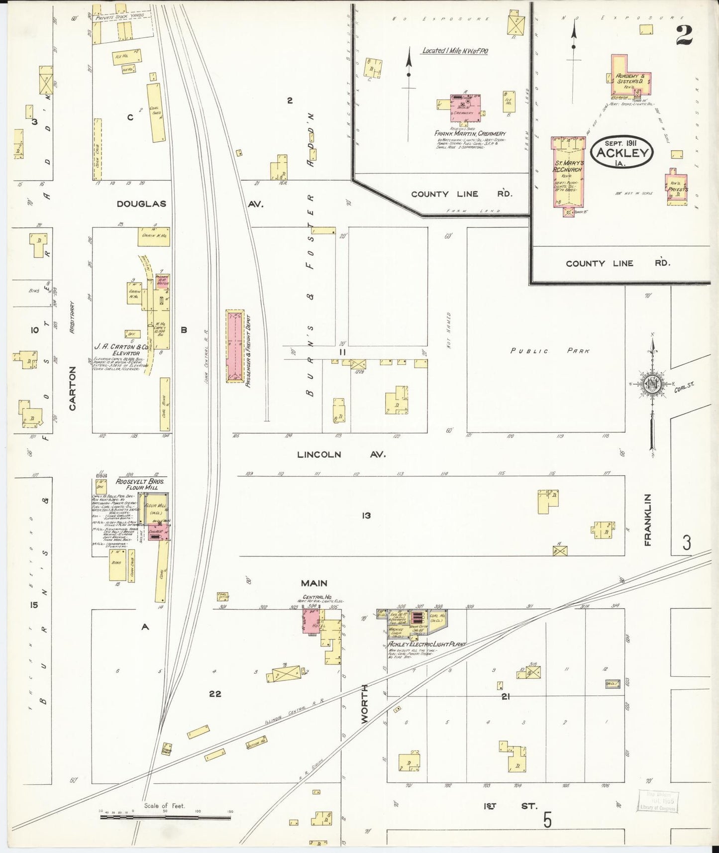 Sanborn Fire Insurance Map from Ackley, Hardin and Franklin Counties, Iowa (1911), Sheet #0002 - Historic Sanborn Fire Insurance Map Print