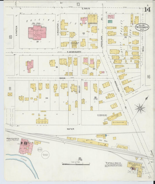 Sanborn Fire Insurance Map from Norwalk, Huron County, Ohio (1906), Sheet #0014 - Historic Sanborn Fire Insurance Map Print, vintage old map wall art, antique decor, genealogy gift, Ohio Ohio map