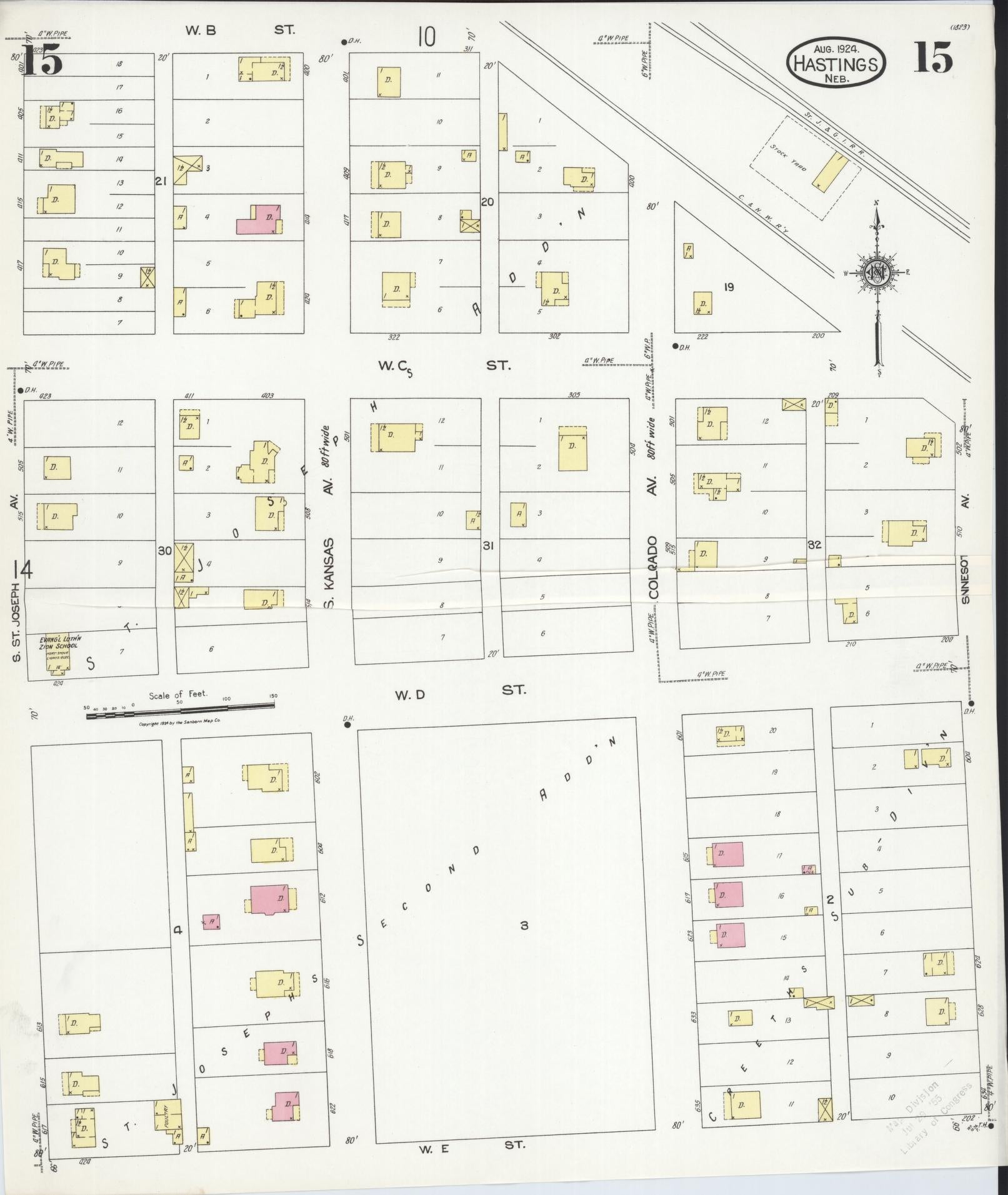 Sanborn Fire Insurance Map from Hastings, Adams County, Nebraska (1924), Sheet #0015 - Historic Sanborn Fire Insurance Map Print, vintage old map wall art, antique decor, genealogy gift, Nebraska Nebraska map