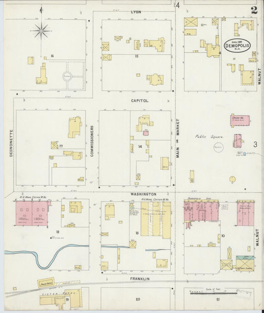 Sanborn Fire Insurance Map from Demopolis, Marengo County, Alabama (1897), Sheet #0002 - Historic Sanborn Fire Insurance Map Print, vintage old map wall art, antique decor, genealogy gift, Alabama Alabama map
