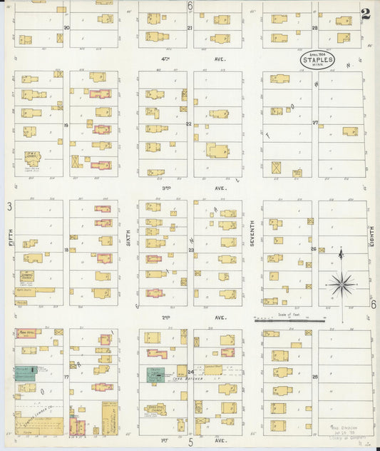 Sanborn Fire Insurance Map from Staples, Todd County, Minnesota (1904), Sheet #0002 - Historic Sanborn Fire Insurance Map Print, vintage old map wall art, antique decor, genealogy gift, Minnesota Minnesota map