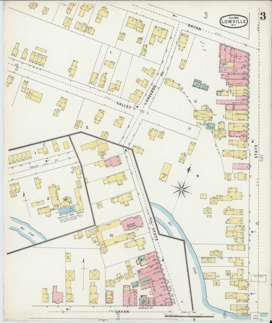 Sanborn Fire Insurance Map from Lowville, Lewis County, New York (1895), Sheet #0003 - Historic Sanborn Fire Insurance Map Print, vintage old map wall art, antique decor, genealogy gift, New York New York map