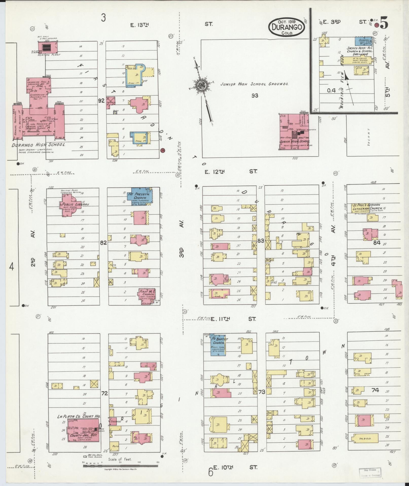 Sanborn Fire Insurance Map from Durango, La Plata County, Colorado (1919), Sheet #0005 - Complete Map Set gallery image, historic Sanborn map, vintage wall art, Colorado Colorado