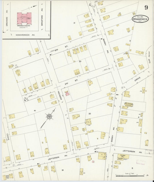 Sanborn Fire Insurance Map from Mamaroneck, Westchester County, New York (1912), Sheet #0008 - Historic Sanborn Fire Insurance Map Print, vintage old map wall art, antique decor, genealogy gift, New York New York map