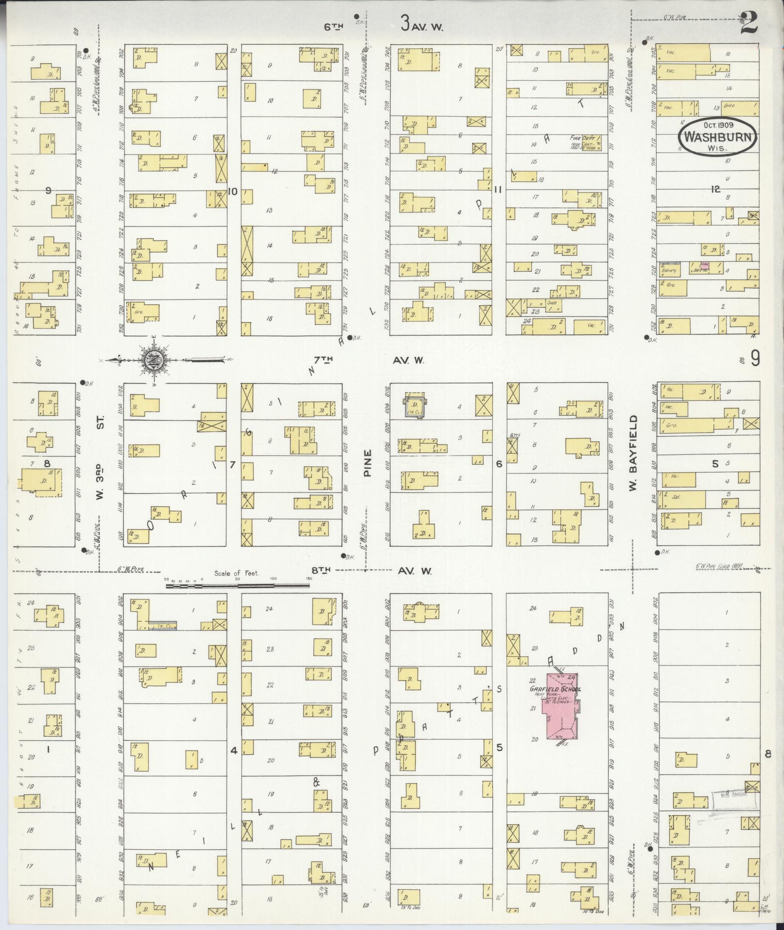 Sanborn Fire Insurance Map from Washburn, Bayfield County, Wisconsin (1909), Sheet #0002 - Historic Sanborn Fire Insurance Map Print, vintage old map wall art, antique decor, genealogy gift, Wisconsin Wisconsin map